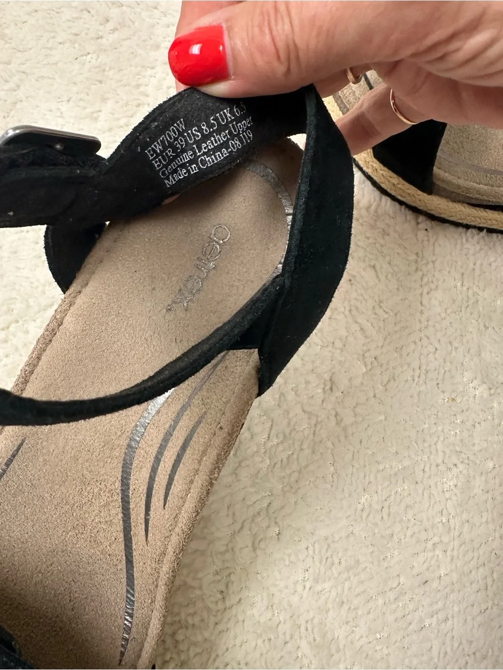 Aetrex Black Suede Espadrille Wedge Sandal